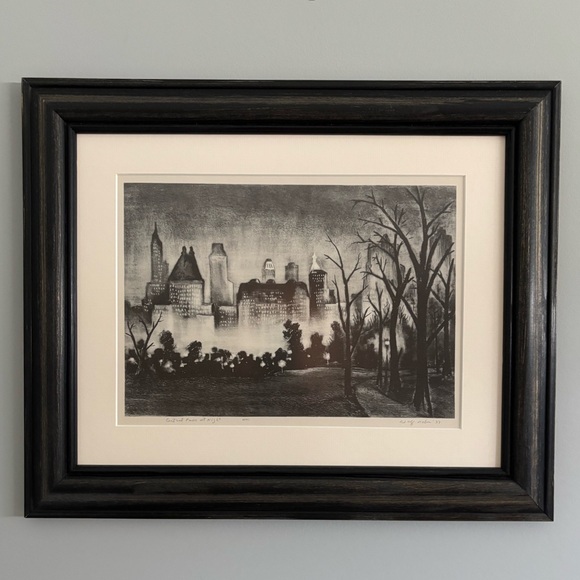 Beautiful Framed/Matted Print of “Central Park At Night,Adolf Dehn.Bl/Wt Print - Picture 1 of 11